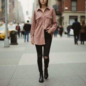 GOOD AMERICAN Faux Suede Shacket in Dusty Rose